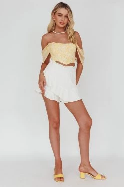 Brandy Off-Shoulder Pointed Hem Crop Top Mottled Print Yellow 7 Brandy Off-Shoulder Pointed Hem Crop Top Mottled Print Yellow -Fashion women's clothing KJ0162D T 20YELLOW 2