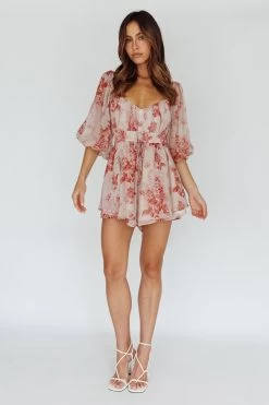 First Light Puff Sleeve Elasticated Waist Romper Floral Print Rose 8 First Light Puff Sleeve Elasticated Waist Romper Floral Print Rose -Fashion women's clothing KJ0170D01 20ROSE 2