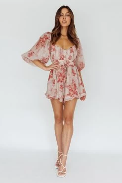 First Light Puff Sleeve Elasticated Waist Romper Floral Print Rose 10 First Light Puff Sleeve Elasticated Waist Romper Floral Print Rose -Fashion women's clothing KJ0170D01 20ROSE 5