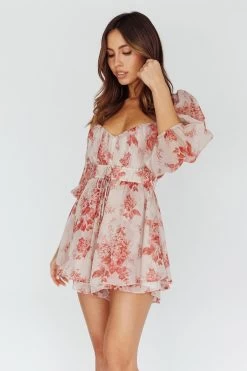 First Light Puff Sleeve Elasticated Waist Romper Floral Print Rose 11 First Light Puff Sleeve Elasticated Waist Romper Floral Print Rose -Fashion women's clothing KJ0170D01 20ROSE 6