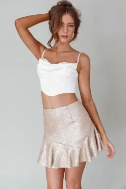 Paparazzi Ruffle Hem Sequin Mini Skirt Champagne 13 Paparazzi Ruffle Hem Sequin Mini Skirt Champagne -Fashion women's clothing KT0060BS01 20CHAMPAGNE 6