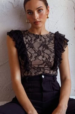 Spring Fling Frill Trim Lace Bodysuit Black 10 Spring Fling Frill Trim Lace Bodysuit Black -Fashion women's clothing KT0174BBLACK 4