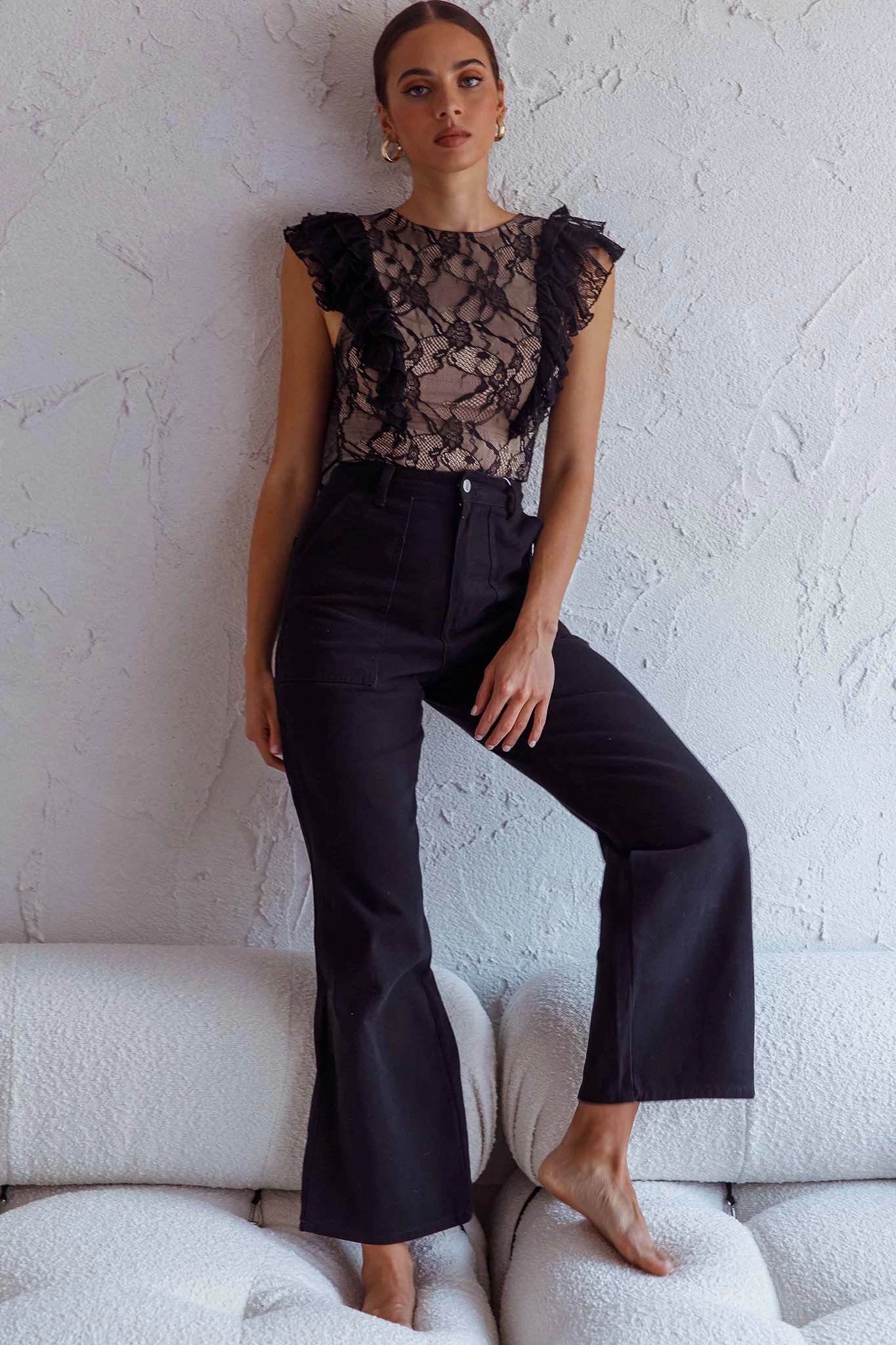 Spring Fling Frill Trim Lace Bodysuit Black 6 Spring Fling Frill Trim Lace Bodysuit Black - Image 6