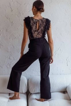 Spring Fling Frill Trim Lace Bodysuit Black 13 Spring Fling Frill Trim Lace Bodysuit Black -Fashion women's clothing KT0174BBLACK 7