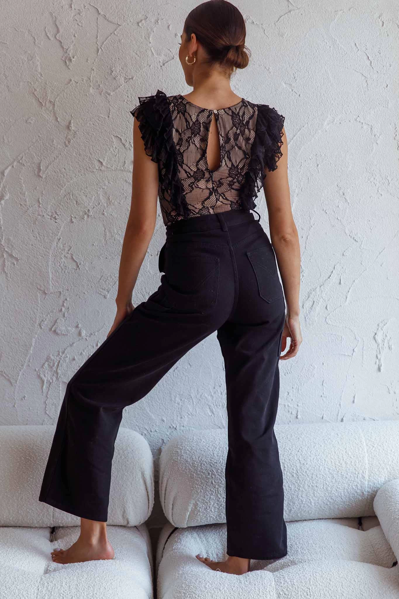 Spring Fling Frill Trim Lace Bodysuit Black 7 Spring Fling Frill Trim Lace Bodysuit Black - Image 7