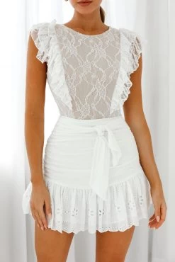 Spring Fling Frill Trim Lace Bodysuit White -Fashion women's clothing KT0174B WHITE 6