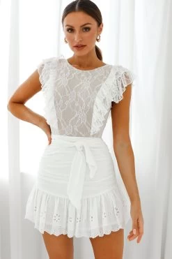 Spring Fling Frill Trim Lace Bodysuit White -Fashion women's clothing KT0174B WHITE 7