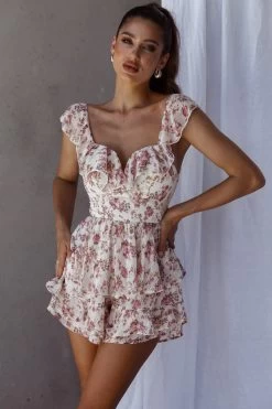 Revel Ruffle Trim Tied Back Romper Floral Pink -Fashion women's clothing ME0008D01 20PINK 6