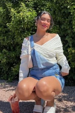 Heartstopper Off-Shoulder Wrap Knit Top Cream -Fashion women's clothing Photo17 3 22 105335am