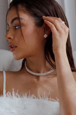 Suite Life Diamante Earrings, Ring And Necklace Set Silver 7 Suite Life Diamante Earrings, Ring And Necklace Set Silver -Fashion women's clothing SET00001 20SILVER 3