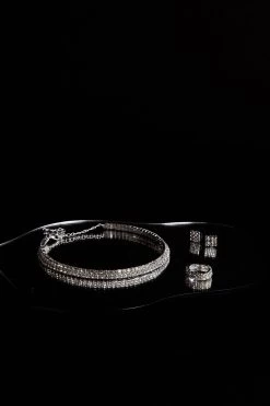 Suite Life Diamante Earrings, Ring And Necklace Set Silver 9 Suite Life Diamante Earrings, Ring And Necklace Set Silver -Fashion women's clothing SET00001 20SILVER 5