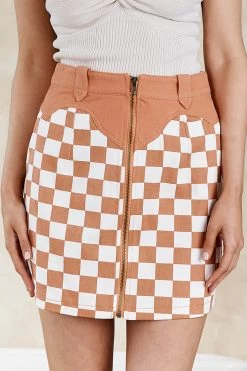 Rewind Zipper Front Mini Skirt Checkered Rust 8 Rewind Zipper Front Mini Skirt Checkered Rust -Fashion women's clothing SLBK27152 20RUST 4