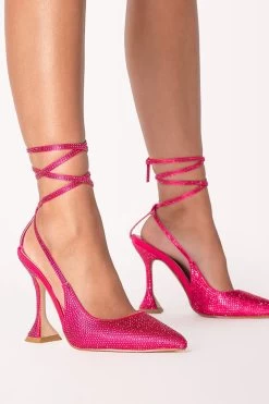 Billini Kahara High Flared Diamante Stilettos Raspberry Satin