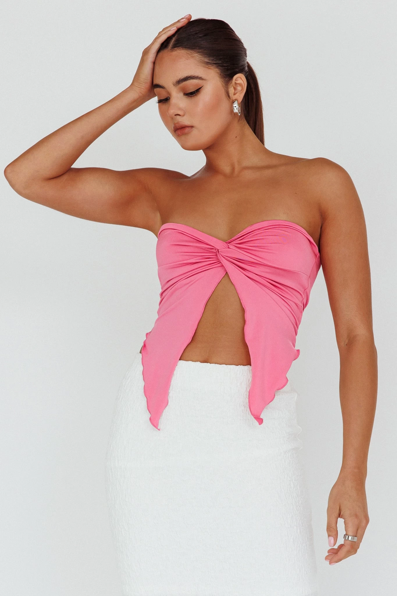 Lulu Strapless Crop Top Candy Pink 1 Lulu Strapless Crop Top Candy Pink