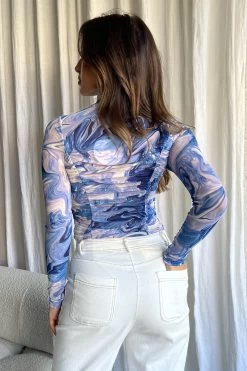 Soul Turtleneck Bodysuit Swirl Blue -Fashion women's clothing SLBT216043BLUE 3