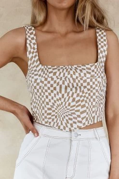 Mandie Thick Strap Crop Top Printed Beige -Fashion women's clothing SLC25721 20BEIGE 4