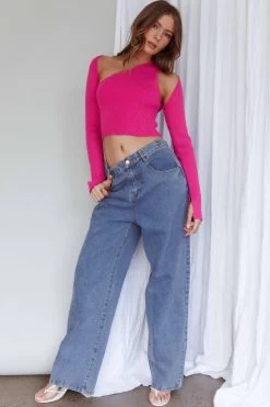 Holland One Shoulder Knit Top & Long Sleeve Shrug Pink 8 Holland One Shoulder Knit Top & Long Sleeve Shrug Pink -Fashion women's clothing SLC3026T 20PINK 2