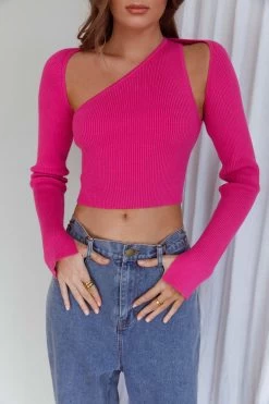 Holland One Shoulder Knit Top & Long Sleeve Shrug Pink 9 Holland One Shoulder Knit Top & Long Sleeve Shrug Pink -Fashion women's clothing SLC3026T 20PINK 4