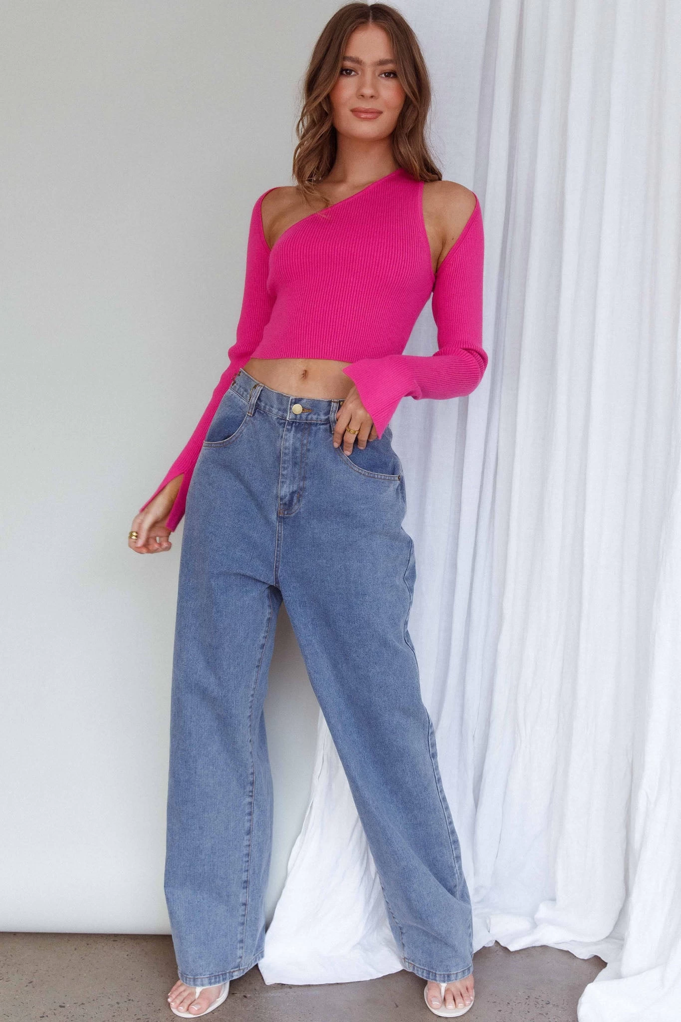 Holland One Shoulder Knit Top & Long Sleeve Shrug Pink 6 Holland One Shoulder Knit Top & Long Sleeve Shrug Pink - Image 6