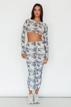 Blue Moons Ruched Midi Skirt Indigo Denim -Fashion women's clothing SLC3328 S 20INDIGO 20DENIM 2