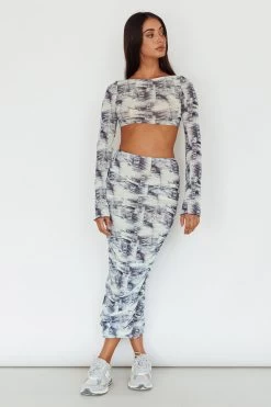 Blue Moons Ruched Midi Skirt Indigo Denim -Fashion women's clothing SLC3328 S 20INDIGO 20DENIM 5