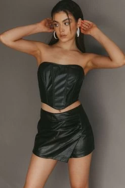 Audra Wrap Look Skort Black -Fashion women's clothing SLCP11675 20BLACK 1