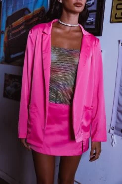 Jazmyn Satin Blazer Pink -Fashion women's clothing SLGJ3767 20PINK 4