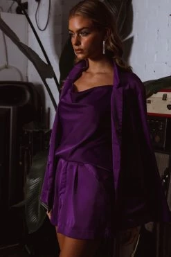 Zylah Satin Shorts Purple -Fashion women's clothing SLGP3769A 20PURPLE 6