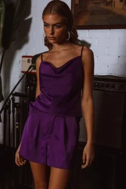 Taylah Cowl Neck Cami Top Purple -Fashion women's clothing SLGT4315 20PURPLE 5