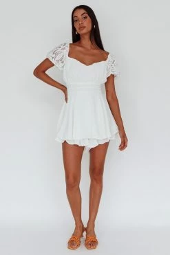 Lianah Lace Sleeve Tied Back Romper White -Fashion women's clothing SLHR40016 20WHITE 2