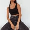 Drifting Ribbed Crop Top Black
