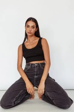 Drifting Ribbed Crop Top Black -Fashion women's clothing SLIT457 20BLACK 2