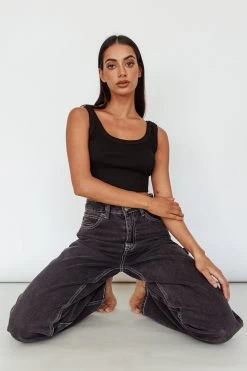 Drifting Ribbed Crop Top Black -Fashion women's clothing SLIT457 20BLACK 4