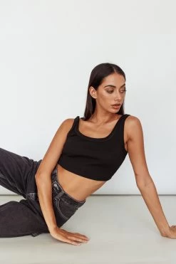 Drifting Ribbed Crop Top Black -Fashion women's clothing SLIT457 20BLACK 5