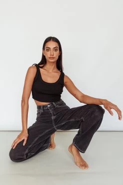 Drifting Ribbed Crop Top Black -Fashion women's clothing SLIT457 20BLACK 6