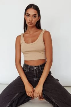 Drifting Ribbed Crop Top Tan -Fashion women's clothing SLIT457 20TAN 7