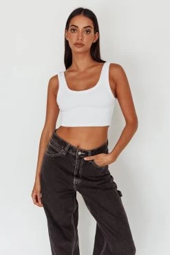 Drifting Ribbed Crop Top White 9 Drifting Ribbed Crop Top White -Fashion women's clothing SLIT457 20WHITE 2