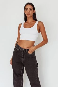 Drifting Ribbed Crop Top White 10 Drifting Ribbed Crop Top White -Fashion women's clothing SLIT457 20WHITE 4