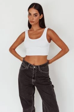 Drifting Ribbed Crop Top White 11 Drifting Ribbed Crop Top White -Fashion women's clothing SLIT457 20WHITE 5