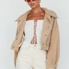 Kya Button Front Shearling Jacket Khaki