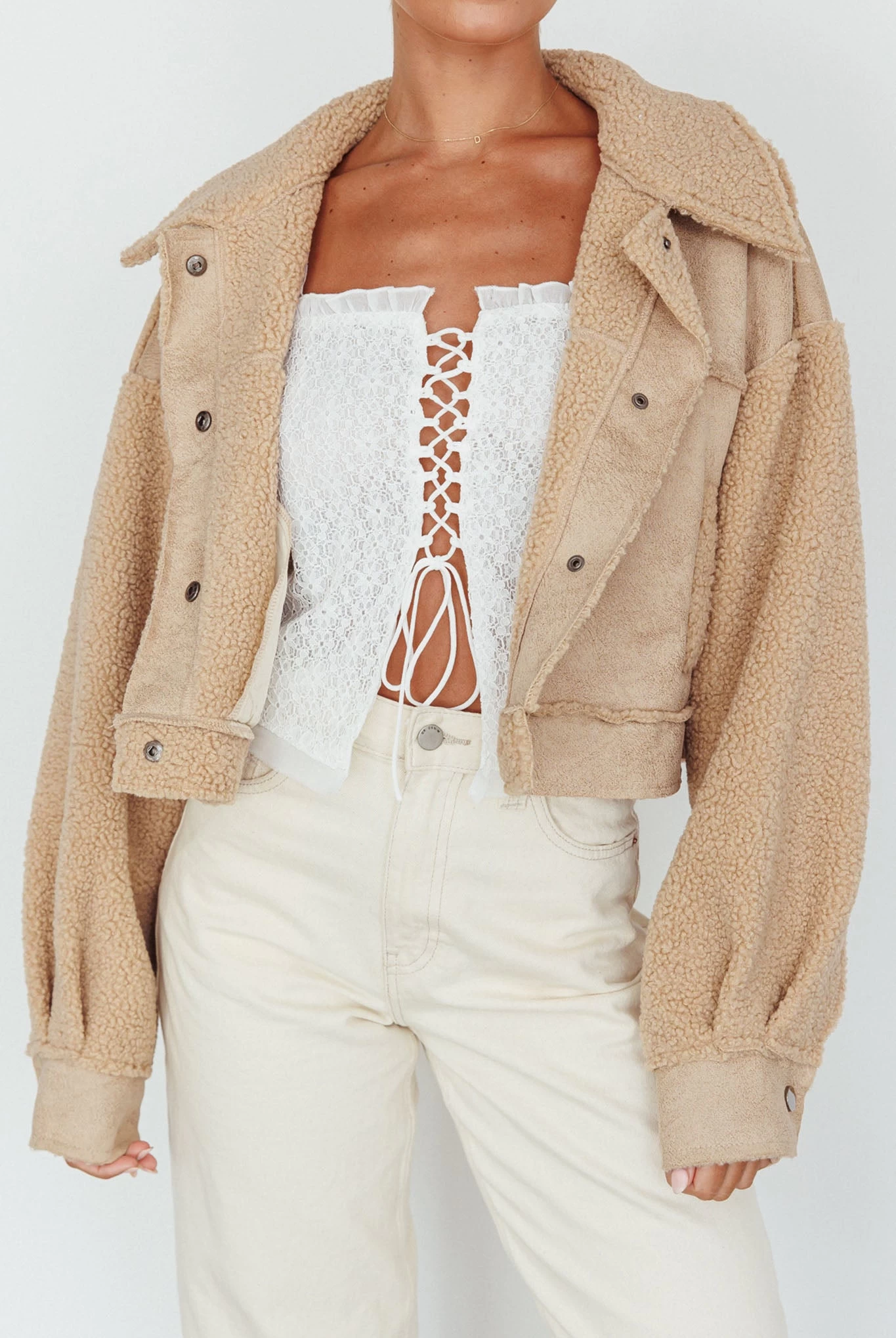 Kya Button Front Shearling Jacket Khaki 4 Kya Button Front Shearling Jacket Khaki - Image 4