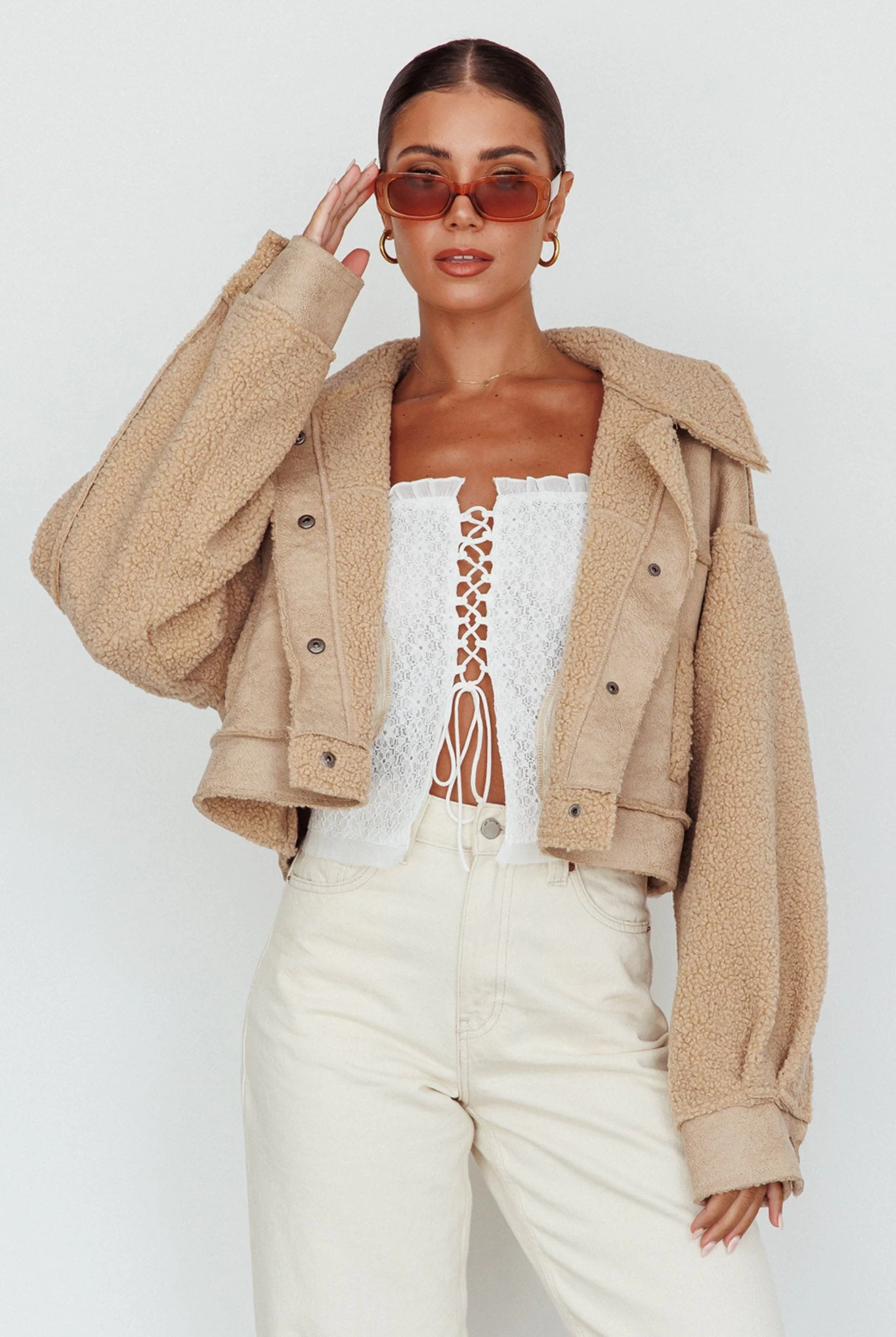 Kya Button Front Shearling Jacket Khaki 5 Kya Button Front Shearling Jacket Khaki - Image 5