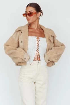 Kya Button Front Shearling Jacket Khaki 11 Kya Button Front Shearling Jacket Khaki -Fashion women's clothing SLJK8942 20KHAKI 6