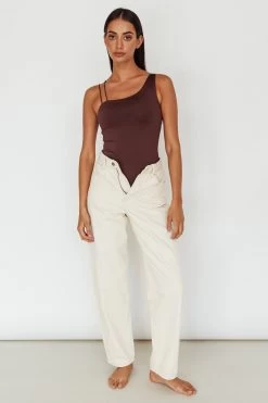 Bare Double Strap Bodysuit Brown -Fashion women's clothing SLKT11801 20BROWN 2