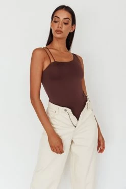 Bare Double Strap Bodysuit Brown -Fashion women's clothing SLKT11801 20BROWN 5