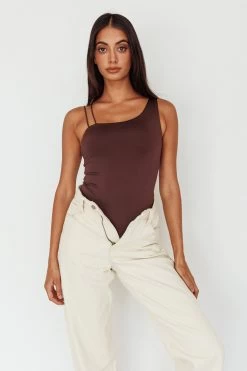 Bare Double Strap Bodysuit Brown -Fashion women's clothing SLKT11801 20BROWN 8
