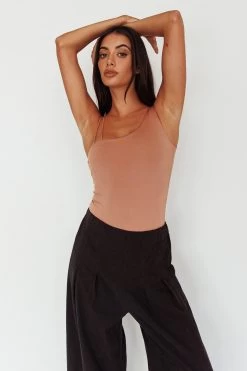 Bare Double Strap Bodysuit Mocha Mousse -Fashion women's clothing SLKT11801 20MOCHA 20MOUSSE 8