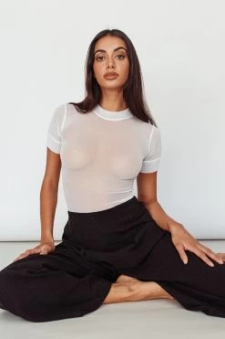 Kyoto Sheer Short Sleeve Bodysuit White -Fashion women's clothing SLKTB0577 20WHITE 2