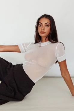 Kyoto Sheer Short Sleeve Bodysuit White -Fashion women's clothing SLKTB0577 20WHITE 4