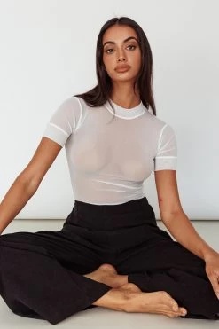 Kyoto Sheer Short Sleeve Bodysuit White -Fashion women's clothing SLKTB0577 20WHITE 5